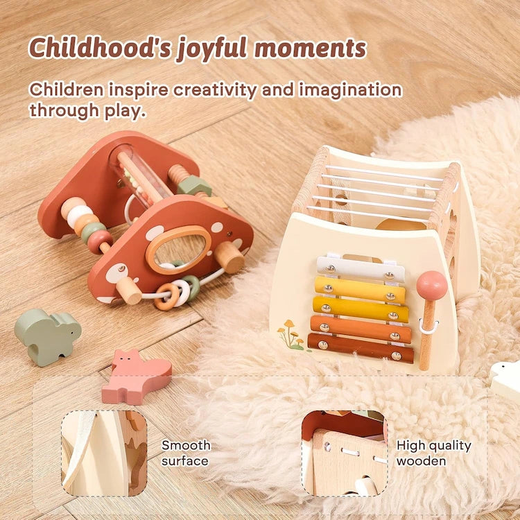 5 in 1 Mushroom Wooden Activity Cube from iKids.co.za