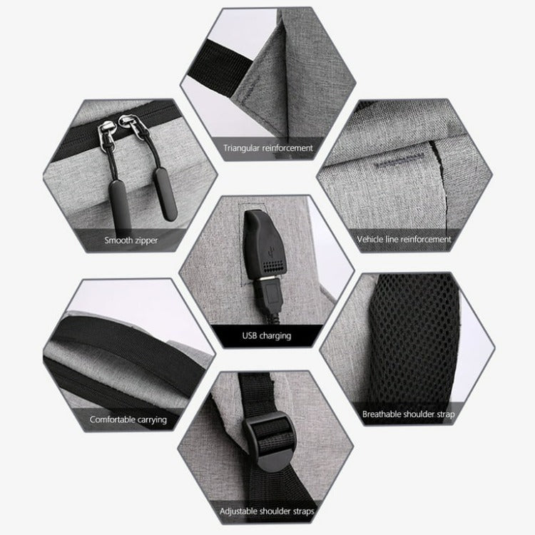 Grey USB Charging Double Shoulder Backpack - iKids