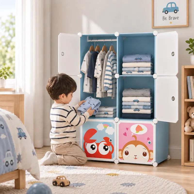 Kids Blue Portable Wardrobe Closet