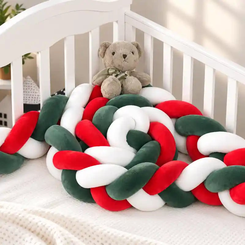 Red green and white Christmas braided knot decorative cushion from iKids.co.za