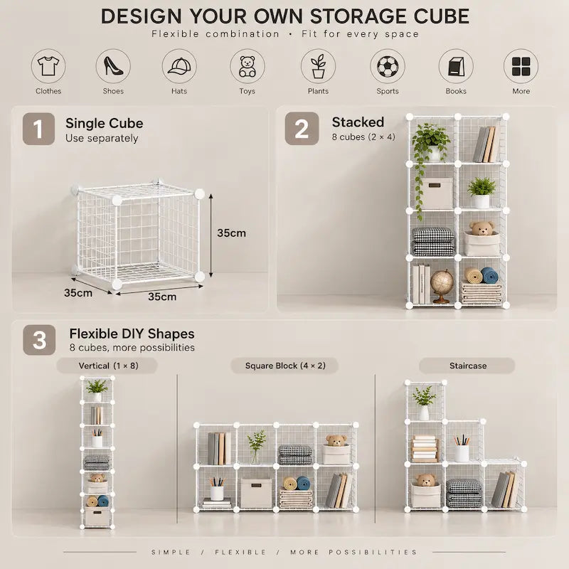 Creative Living 8 Cube White Metal Grid Cube Organiser