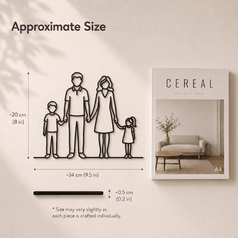 Black Minimal Family Line Wall Art Decor for Families with 1 Boy & 1 Girl from iKids Studio