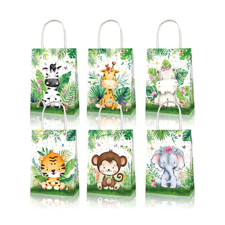 Party Favor Bag with Handles | Jungle Animal | 12 Pcs - iKids