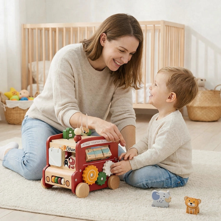 5 in 1 Wooden Animal Activity & Sensory Bus