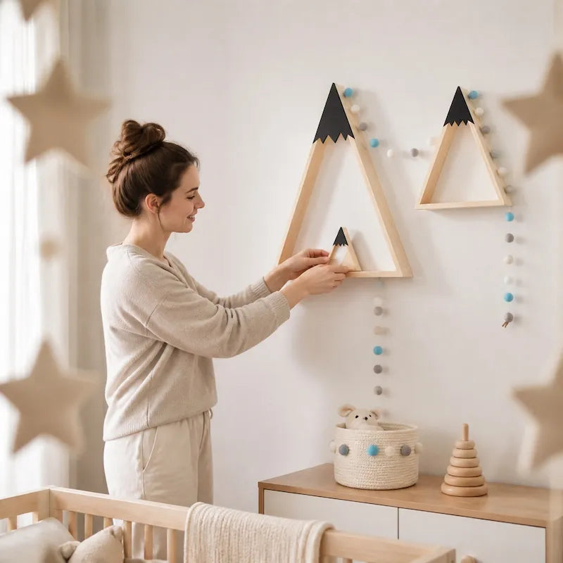 Black & Natural Wooden Mountain Wall Shelves from iKids.co.za