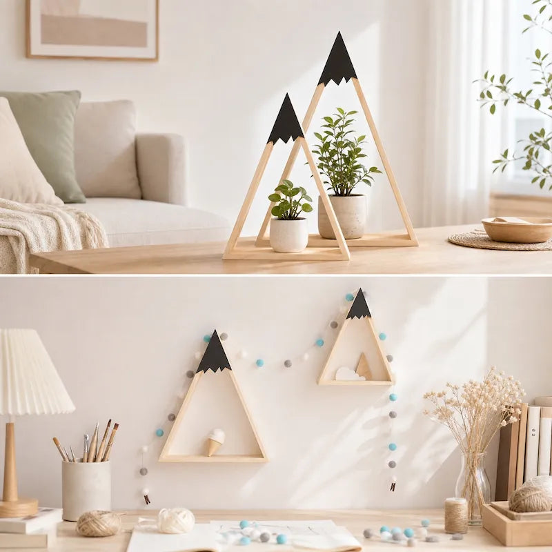 Black & Natural Wooden Mountain Wall Shelves from iKids.co.za