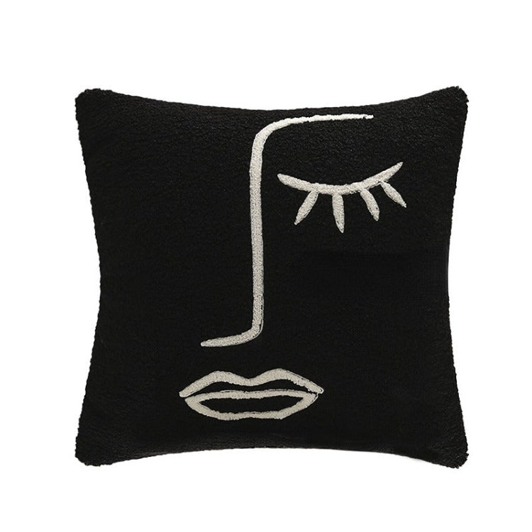 Embroidery Abstract Face Cushion | Black - iKids