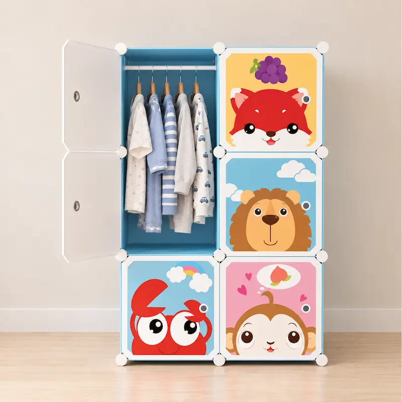 Kids Blue Portable Wardrobe Closet