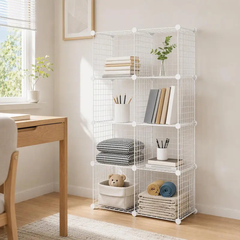 Creative Living 8 Cube White Metal Grid Cube Organiser