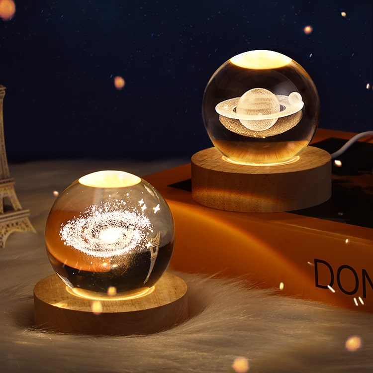 3D Universe Series Luminous Crystal Ball LED Night Light | Saturn - iKids