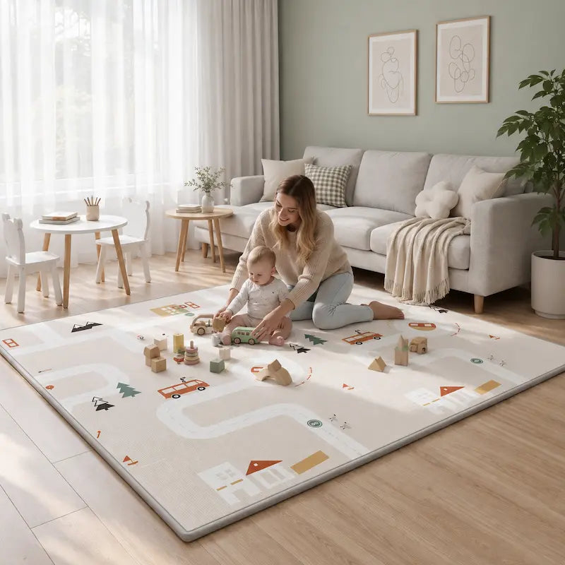 Large Rainbow City & Bus Reversible Play Mat from iKids.co.za Double-Sided Soft Toddle Mat