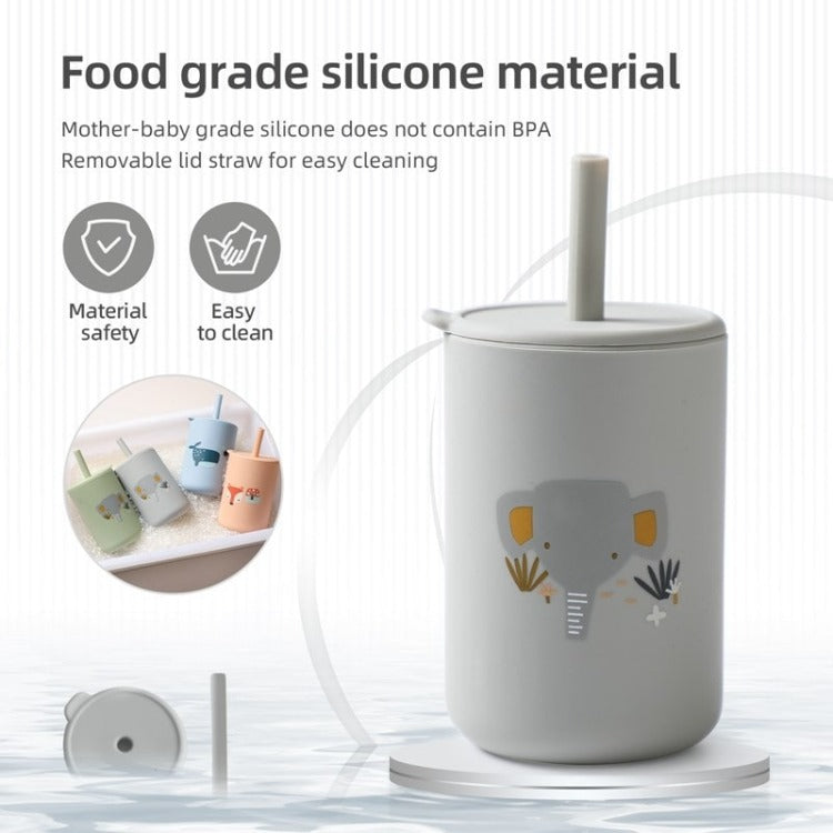 Silicone Baby Straw Cup | Grey Elephant - iKids