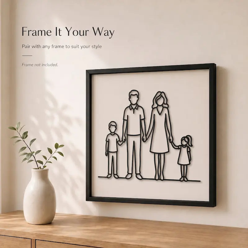 Black Minimal Family Line Wall Art Decor for Families with 1 Boy & 1 Girl from iKids Studio
