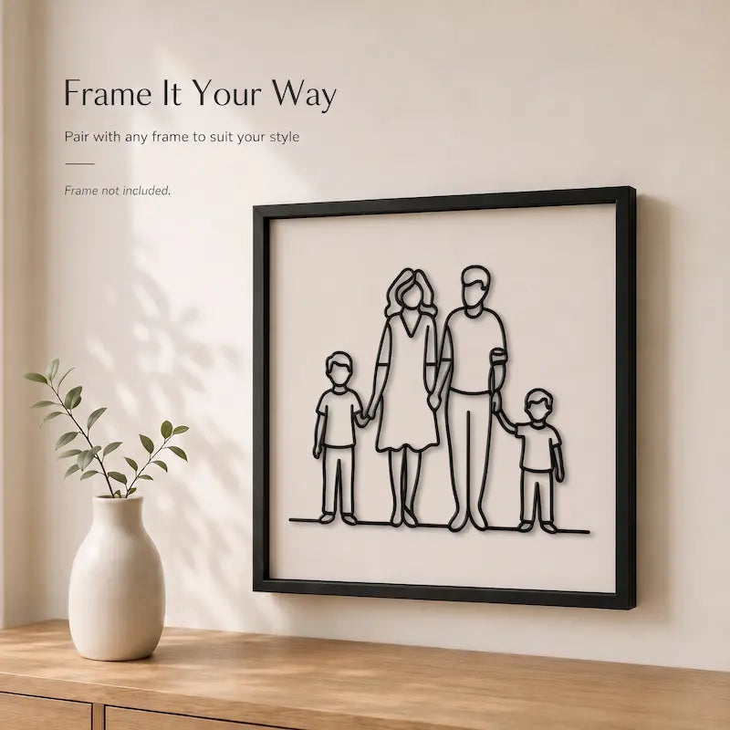 Black Minimal Family Wall Art for Families with 2 Boys from iKids Studio