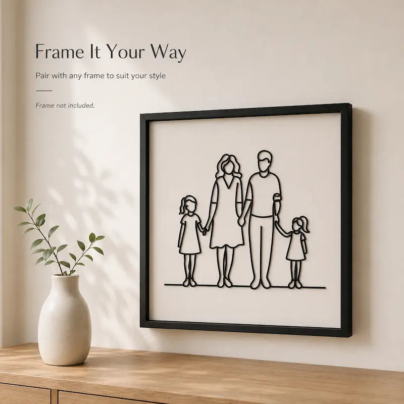 Black Minimal Family Wall Art for Families with 2 Girls from iKids Studio