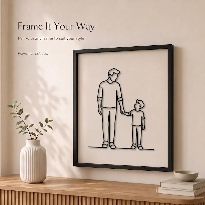 Black Minimal Family Wall Art Style 4 for Father & Son from iKids Studio
