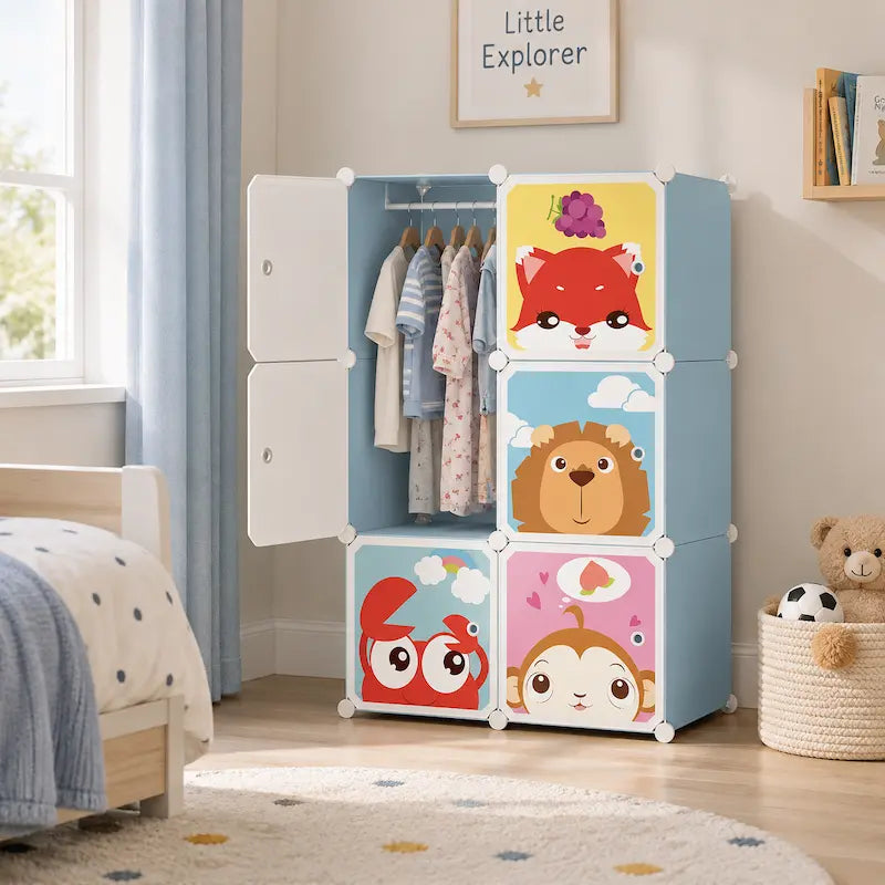 Kids Blue Portable Wardrobe Closet