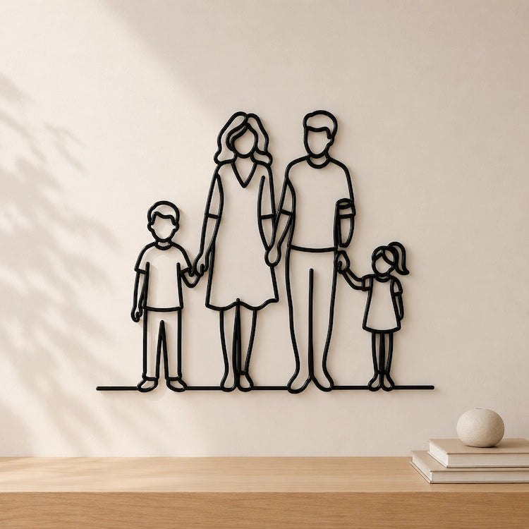 White Minimal Family Line Wall Art Decor for Families with 1 Boy & 1 Girl from iKids Studio