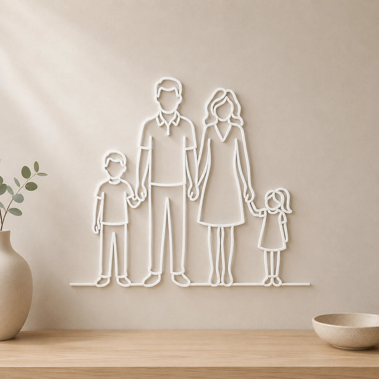 White Minimal Family Line Wall Art Decor for Families with 1 Boy & 1 Girl from iKids Studio
