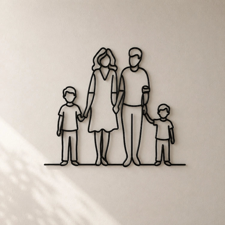 Black Minimal Family Wall Art for Families with 2 Boys from iKids Studio