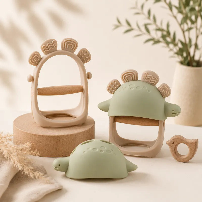 Green Baby Dinosaur Teether Toy from iKids.co.za