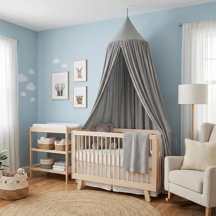 Grey Hanging Tent Canopy in Nursery Room - iKids