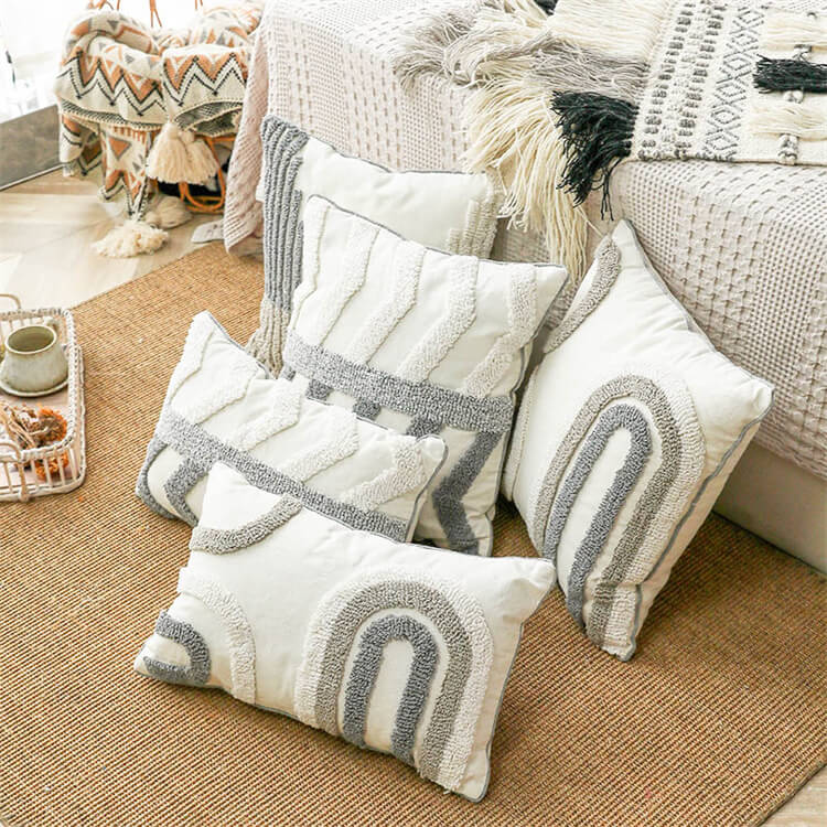 Geometric Woven Tufted Lumbar Pillow | Curve - iKids