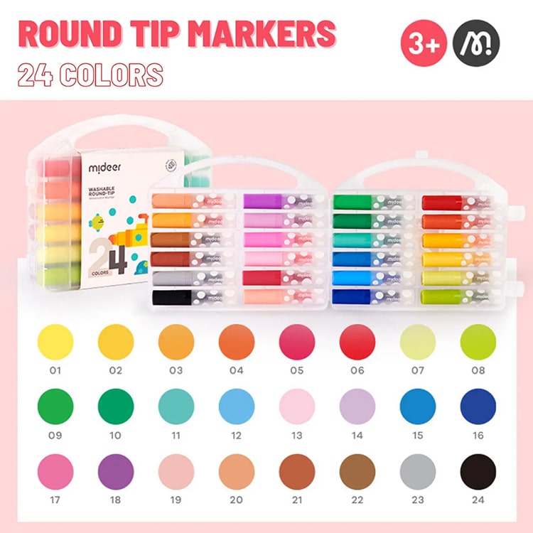 Washable Round Tip Markers 24 Colours - iKids
