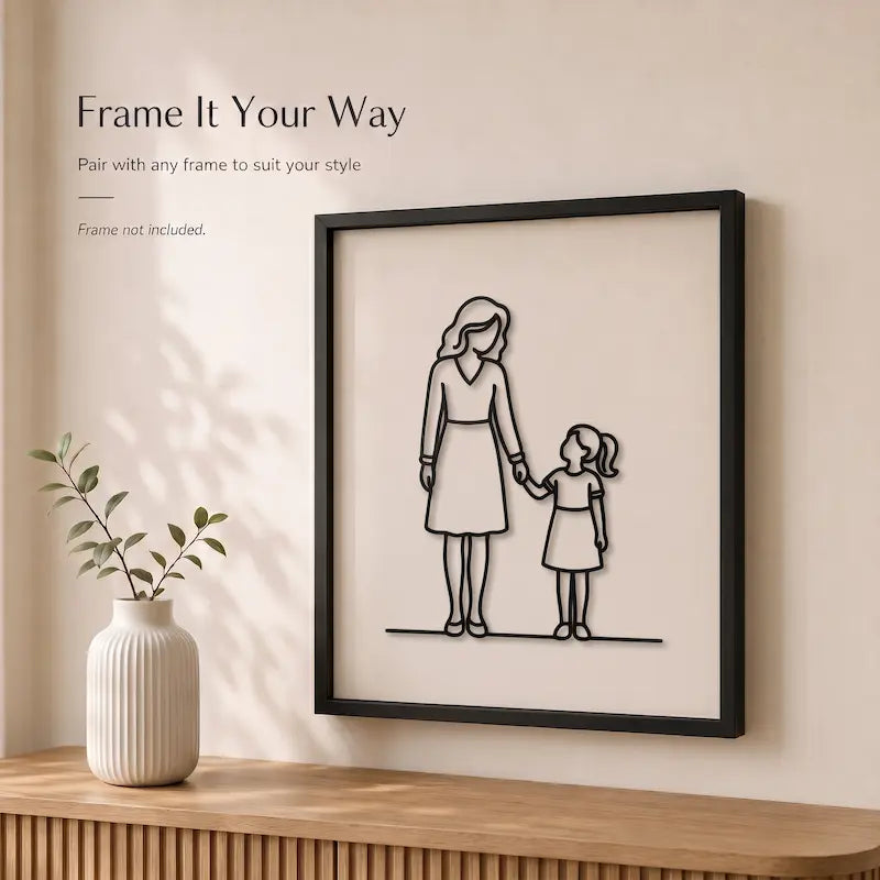Black Minimal Family Wall Art Style 5 for Mother & Daughter from iKids Studio