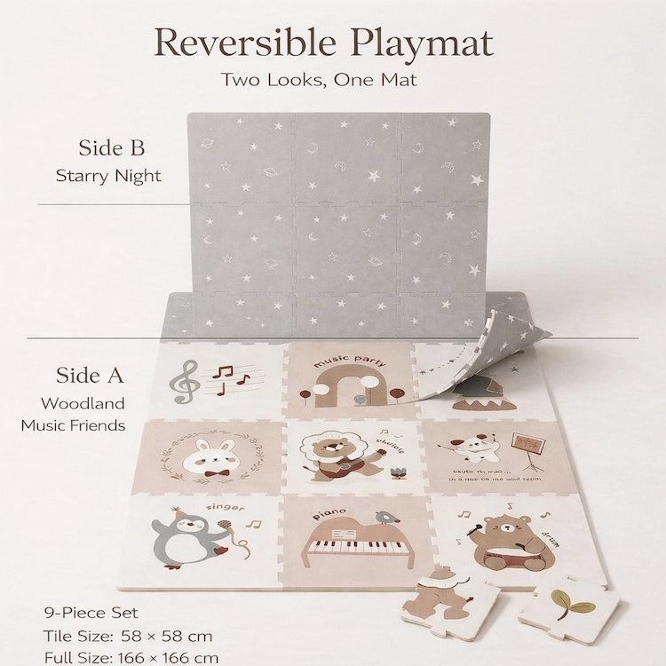 Woodland & Starry Night Reversible 9-Piece Interlocking Playmat from iKids.co.za