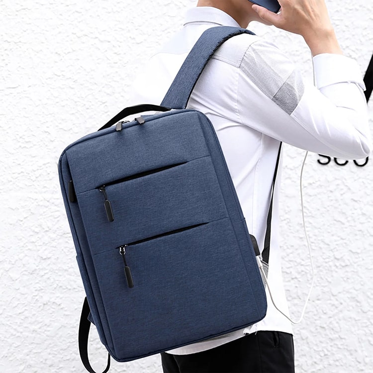 Navy USB Charging Double Shoulder Backpack - iKids