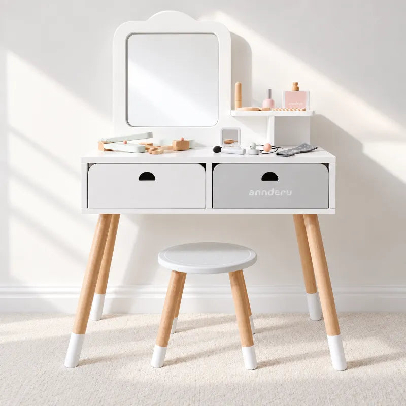 Nordic White Wooden Kids Dressing Table & Stool from iKids.co.za