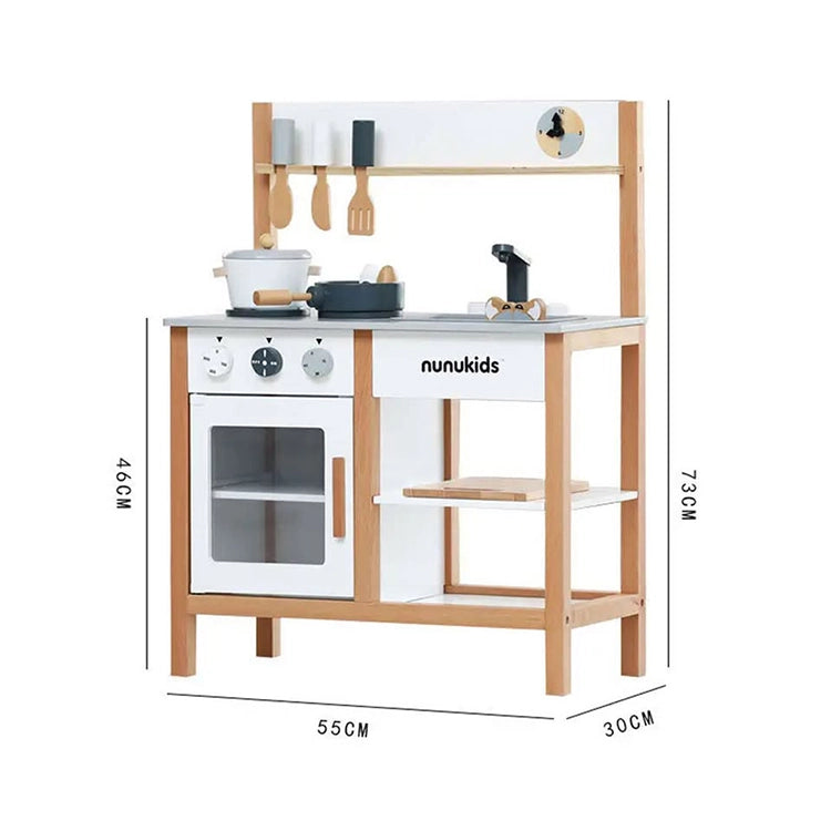 Nunukids Nordic Wooden Play Kitchen Children's wooden play kitchen set with measurements