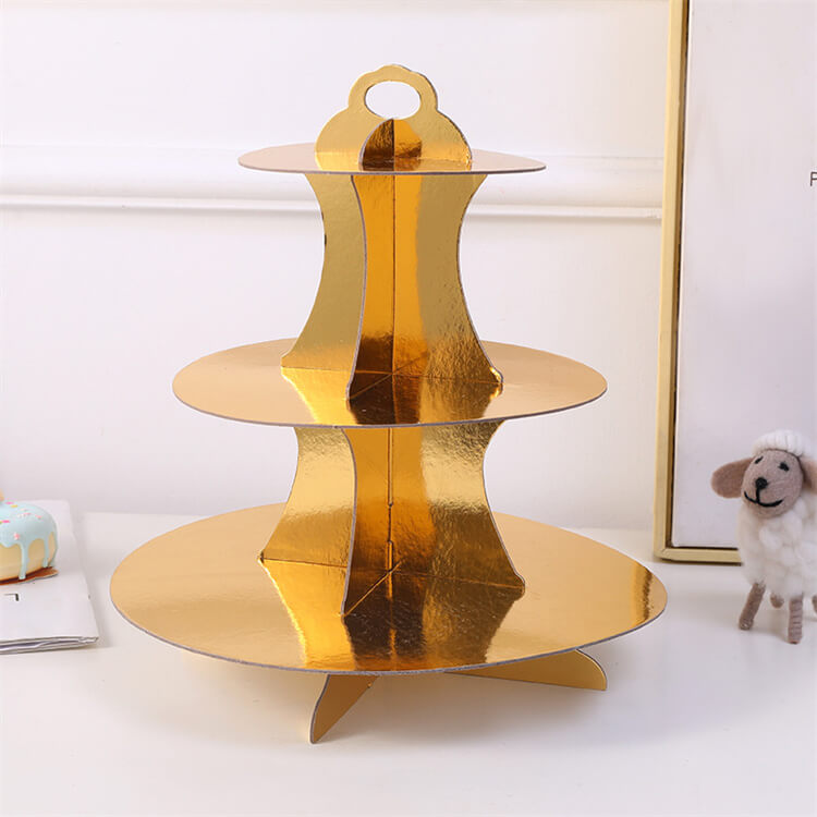 Paper Cake Stand | Golden | Three-Layer - iKids
