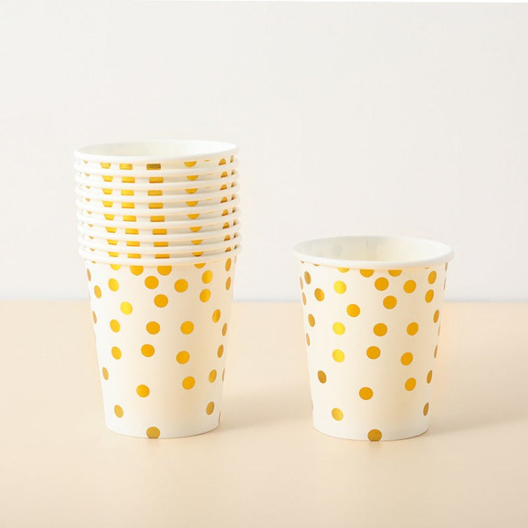 Party Paper Cup | White with Gold Dot | Set of 10 - iKids