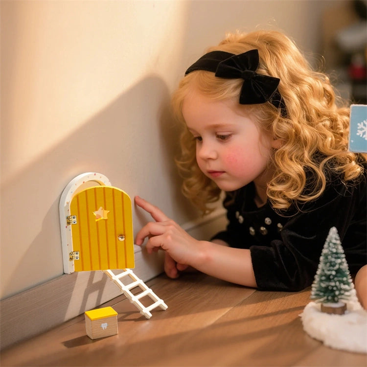Yellow Mini Wooden Fairy Door Set