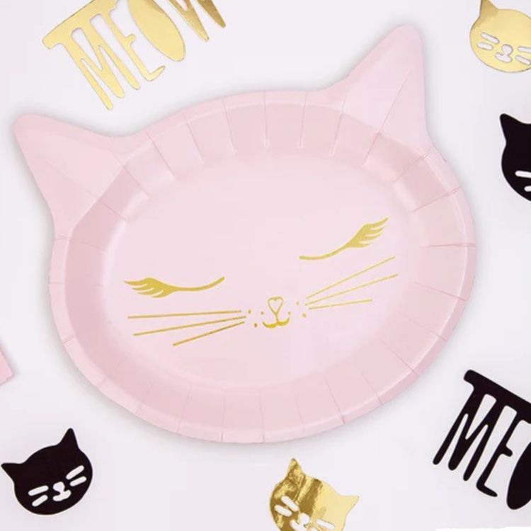 Party Paper Plate | Pink Cat Shaped | Set of 8 - iKids