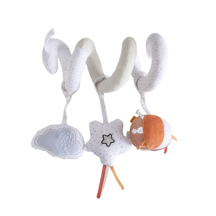Baby crib mobile with cloud, star, and animal design on a white background