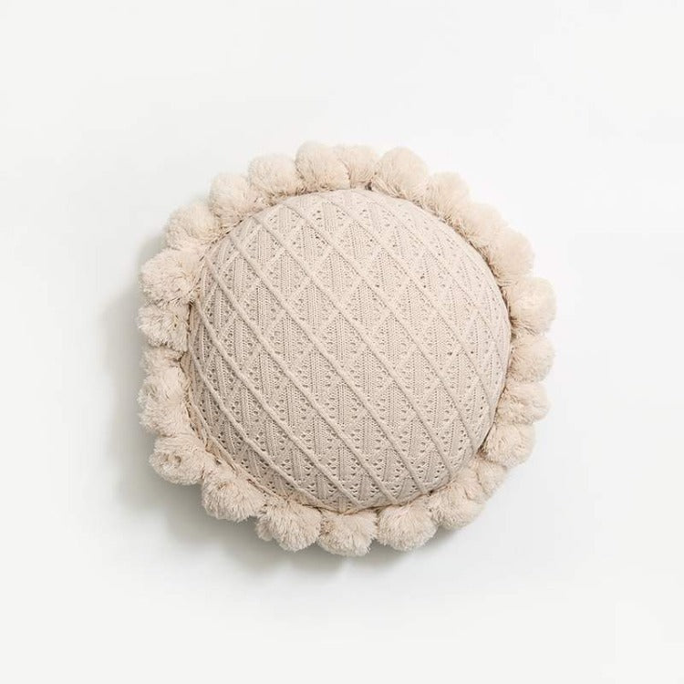Sunflower Round Knitted Cushion | Beige - iKids