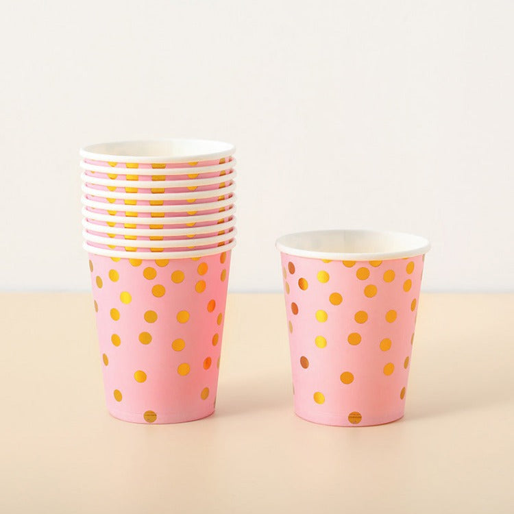 Party Paper Cup | Pink with Gold Dot | Set of 10 - iKids