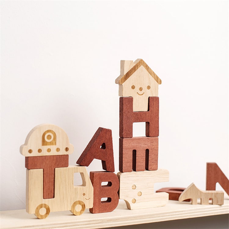 Wooden Alphabet Building Blocks Kit - iKids