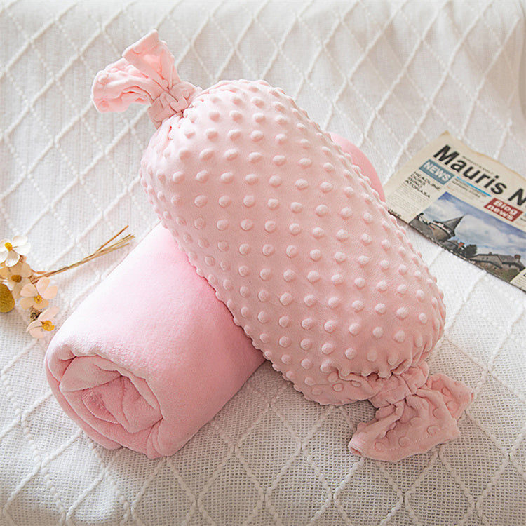 Candy Fluffy Lumbar Pillow & Blanket | Pink - iKids