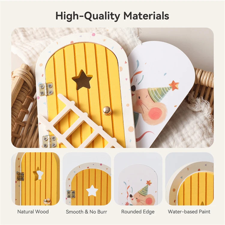 Yellow Mini Wooden Fairy Door Set