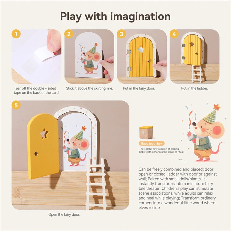 Yellow Mini Wooden Fairy Door Set