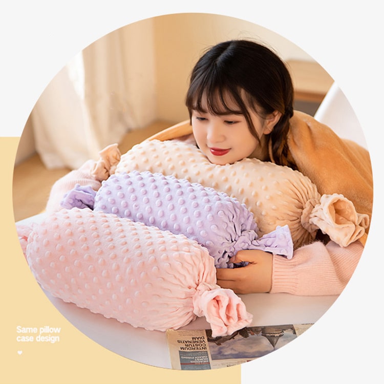 Candy Fluffy Lumbar Pillow & Blanket | Pink - iKids