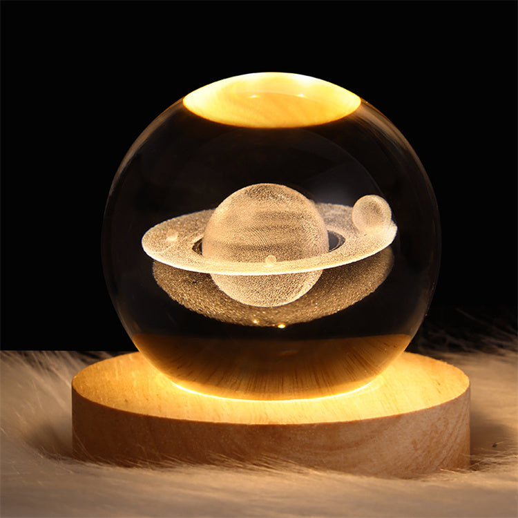 3D Universe Series Luminous Crystal Ball LED Night Light | Saturn - iKids