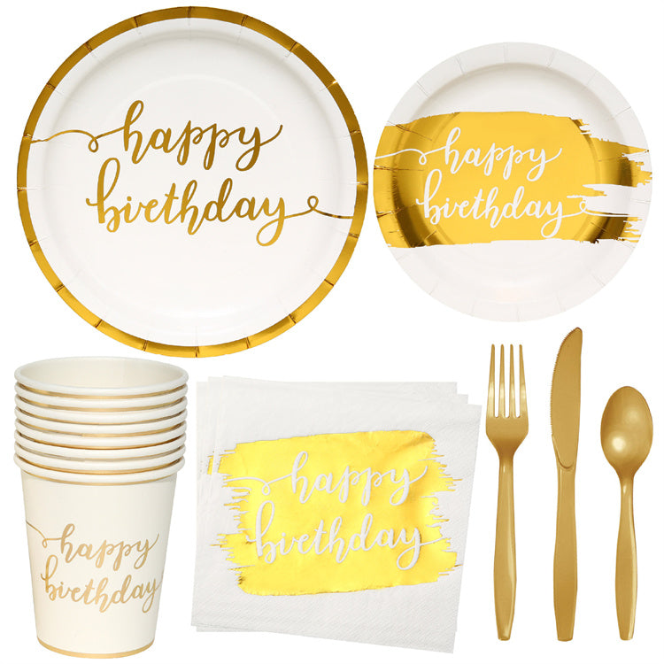 Birthday Party Tableware | Gold Lettered | 16 Guests - iKids