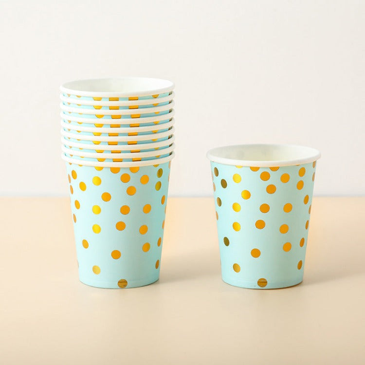 Party Paper Cup | Blue with Gold Dot | Set of 10 - iKids