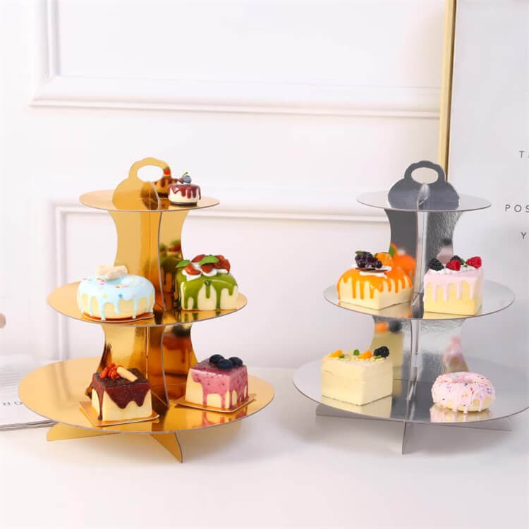 Paper Cake Stand | Golden | Three-Layer - iKids