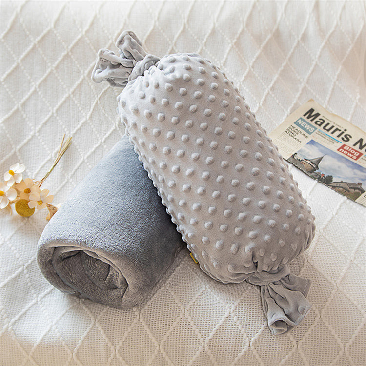 Candy Fluffy Lumbar Pillow & Blanket | Grey - iKids